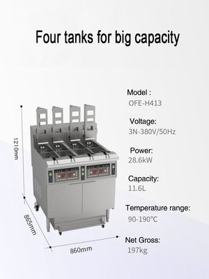 Autolift 4 pentole 4 cestini Computer digitale Pannello elettrico friggitore aperto