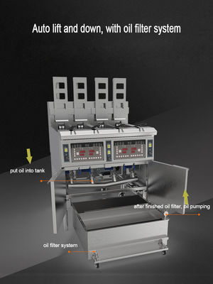 Autolift 4 pentole 4 cestini Computer digitale Pannello elettrico friggitore aperto