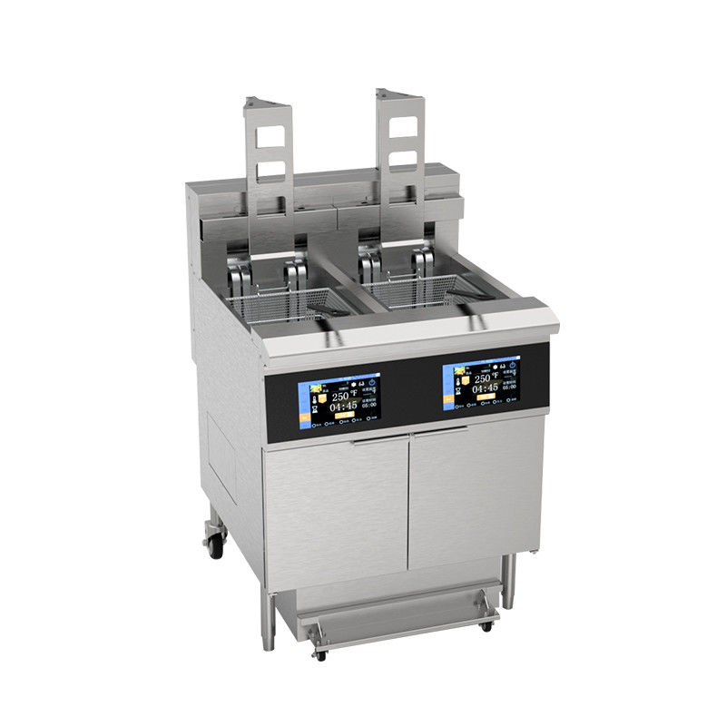 Touchscreen Smart Panel Auto Lift Filtration Due pentole Quattro cestini 304SUS Electric Gas Open Chips Fryer