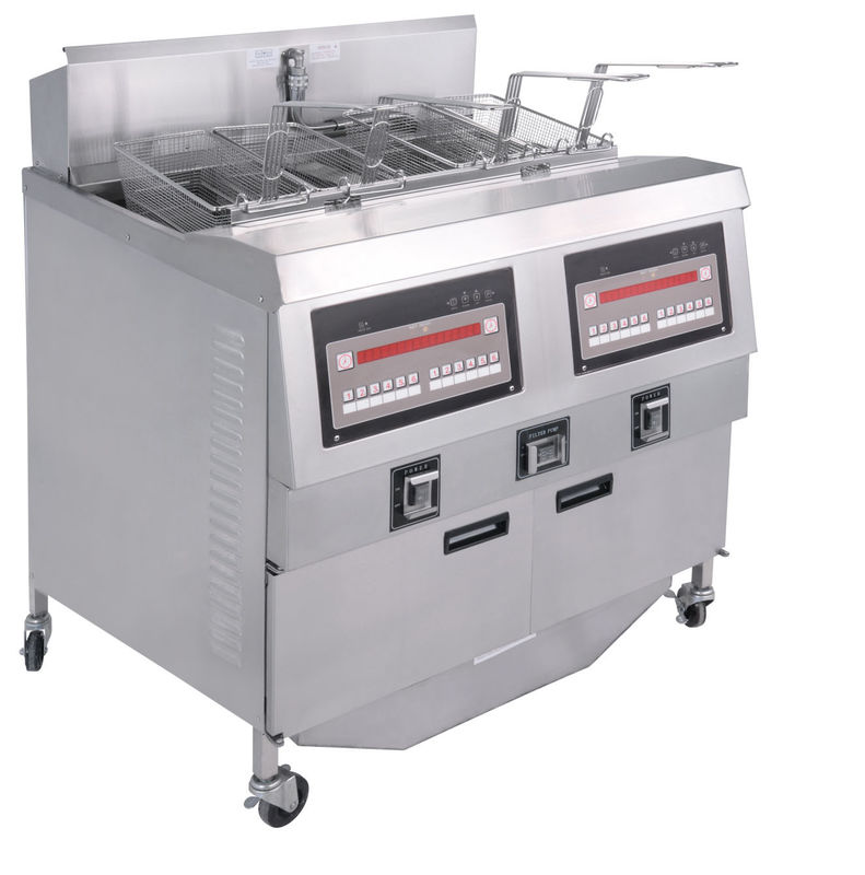 Pannello di computer digitale Due pentole Quattro cestini Frittatrice automatica GAS Frittatrice aperta